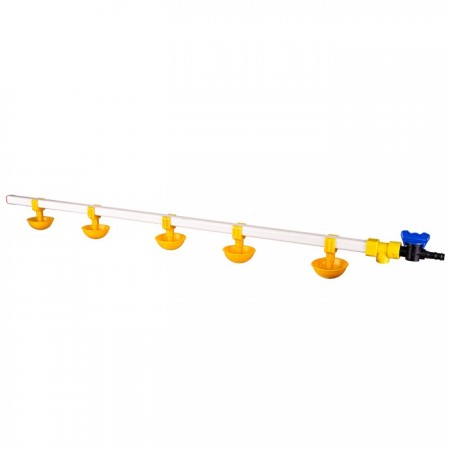 TavPet Civcivler İçin Nipel Suluk Sistemi 100 cm 5 Nipelli Küçük Yaylı Çanaklı